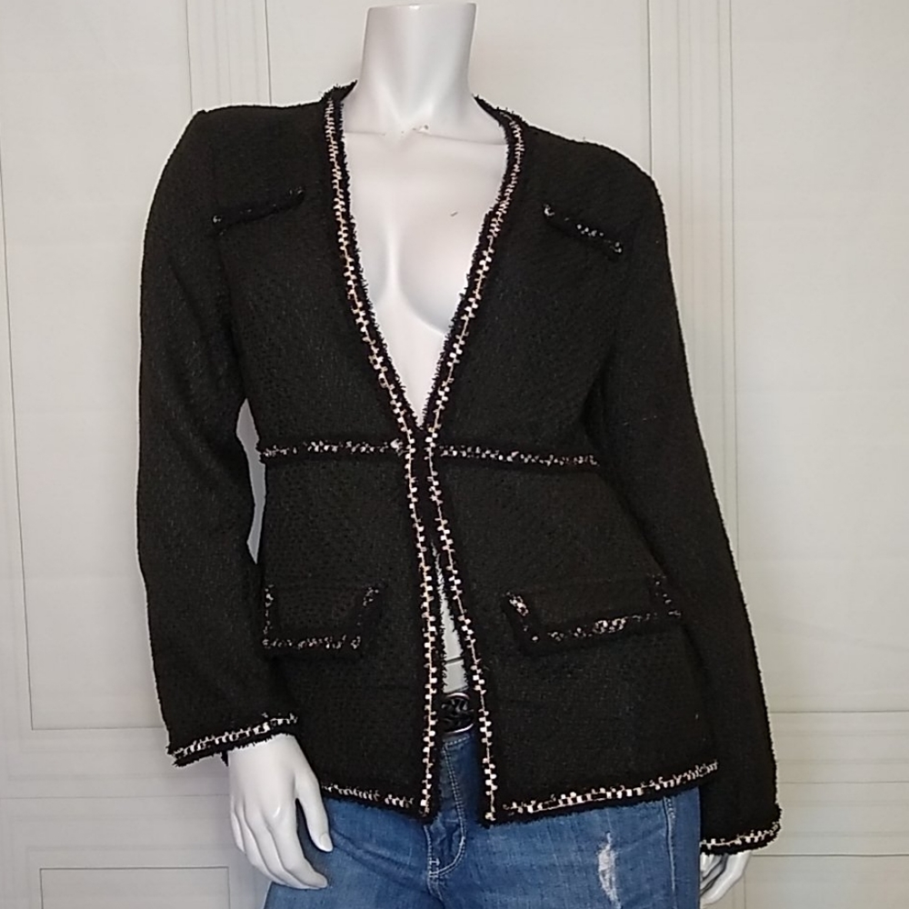 Shein Black Blazer with White & Gold Trim Sz. L